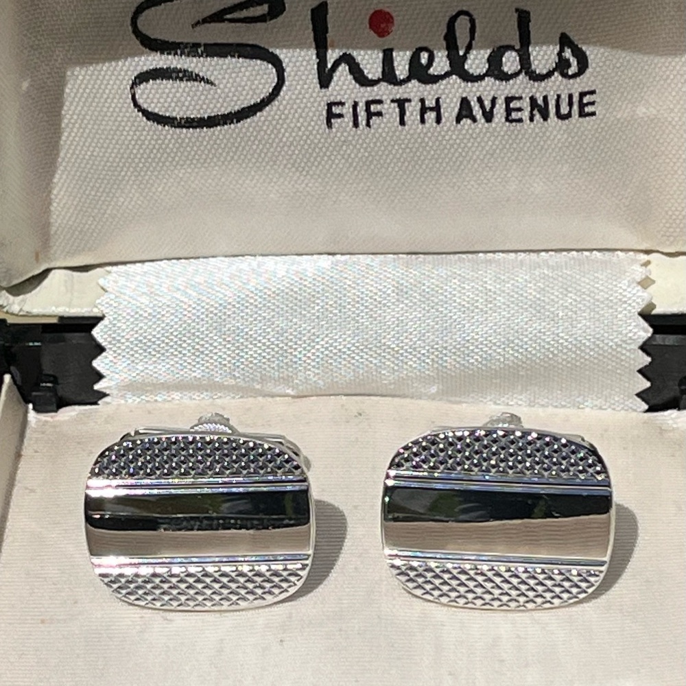 Shields Fifth Avenue Silver Tone Cufflinks Vintage Box Signed NYC 1960s MCM